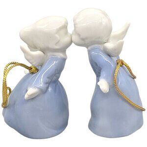 Vintage Kissing Angel Glazed Ornament Set Porcelain Figurine Original Box